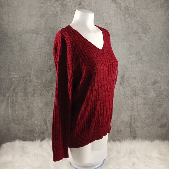 NWT KAREN SCOTT Christmas Sweater XL(16-18) Red Pullover Cable Knit 100% Cotton - Picture 5 of 11
